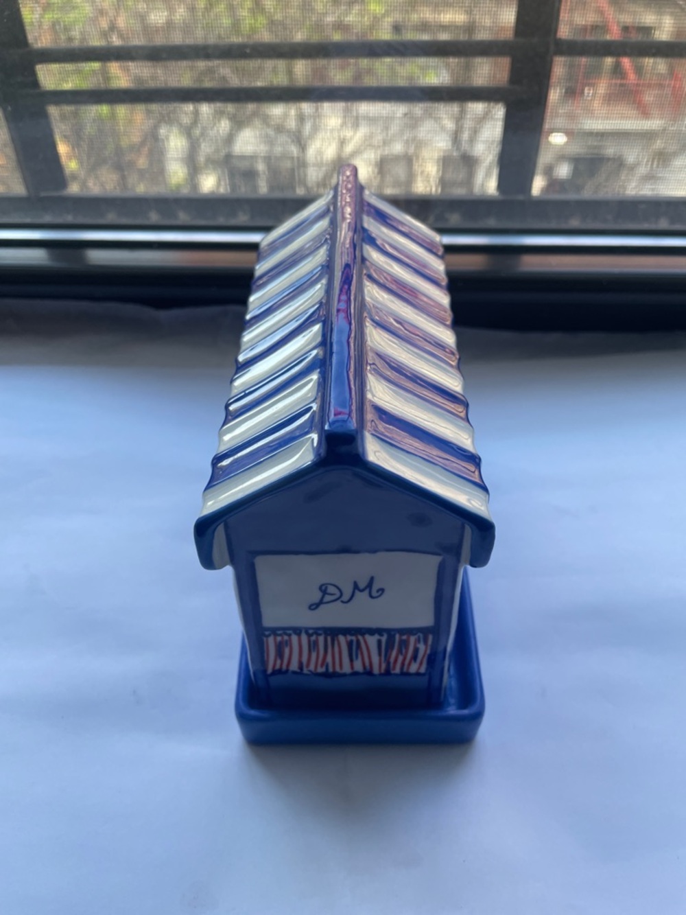 ❤️ Anthropologie Blue & White Ceramic Shopkeeper Butter Dish | NWT - Picture 8 of 11